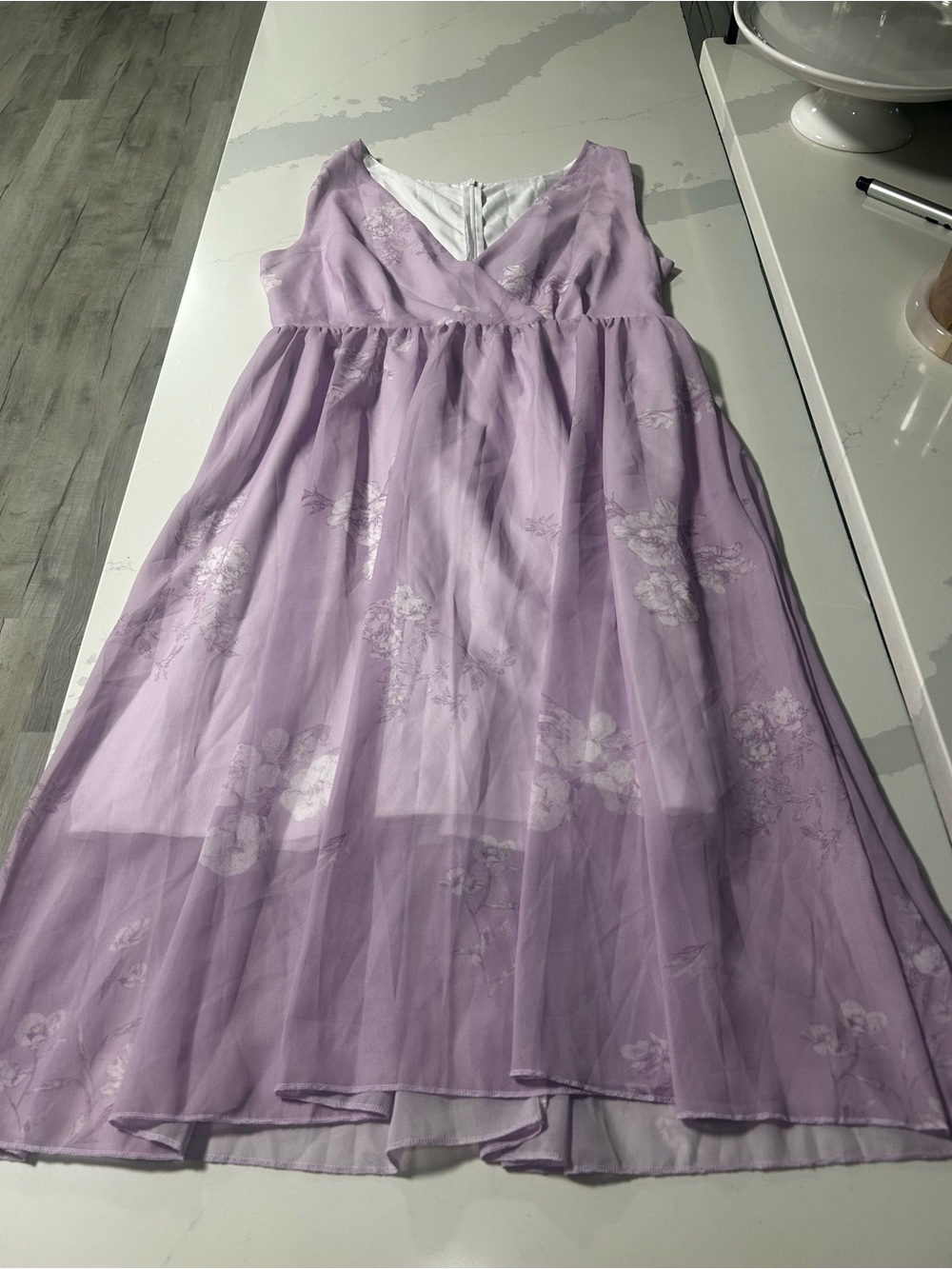 Lilac Floral V-Neck Floral Overlay Dress